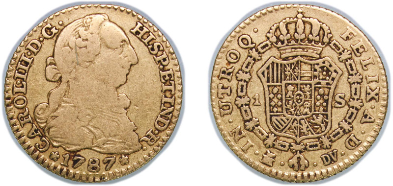 Spain Kingdom 1787 M DV 1 Escudo - Carlos III Gold (.875) Madrid Mint (118864) 3...