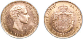 Spain Kingdom 1876 *19-62 DEM 25 Pesetas - Alfonso XII (2nd portrait) Gold (.900) Madrid Mint (6000) 8.06g UNC KM 673