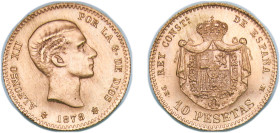 Spain Kingdom 1878 *19-62 DEM 10 Pesetas - Alfonso XII (2nd portrait) Gold (.900) Madrid Mint (18000) 3.22g UNC KM 677