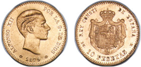 Spain Kingdom 1879 *18-79 EMM 10 Pesetas - Alfonso XII (2nd portrait) With some original luster Gold (.900) Madrid Mint (33247) 3.23g AU KM 677