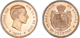Spain Kingdom 1880 *18-80 MSM 25 Pesetas - Alfonso XII (2nd portrait) Gold (.900) Madrid Mint (6862947) 8g UNC KM 673