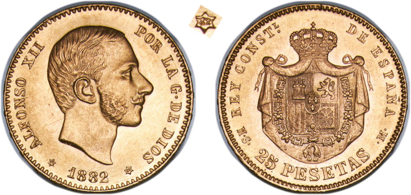 Spain Kingdom 1882 *18-82 MSM 25 Pesetas - Alfonso XII Original luster Rare Like...