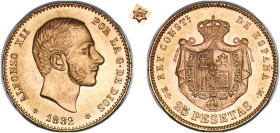 Spain Kingdom 1882 *18-82 MSM 25 Pesetas - Alfonso XII Original luster Rare Like this quality Gold (.900) Madrid Mint (413741) 8.07g UNC KM 687