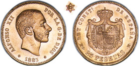 Spain Kingdom 1883 *18-83 MSM 25 Pesetas - Alfonso XII Original luster Rare Like this quality Gold (.900) Madrid Mint (668855) 8.07g UNC KM 687