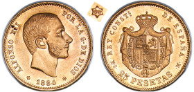 Spain Kingdom 1884 *18-84 MSM 25 Pesetas - Alfonso XII (3rd portrait) Original luster Gold (.900) Madrid Mint (1032744) 8.1g UNC KM 687