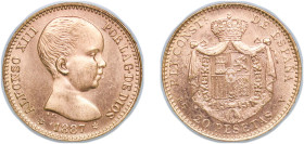Spain Kingdom 1887 *19-62 PGV 20 Pesetas - Alfonso XIII (1st portrait) Gold (.900) Madrid Mint (11000) 6.5g UNC KM 693