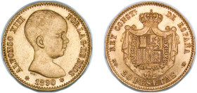 Spain Kingdom 1890 *18-90 MPM 20 Pesetas - Alfonso XIII (1st portrait) Gold (.900) Madrid Mint (2344449) 6.45g AU KM 693