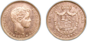 Spain Kingdom 1896 *19-62 MPM 20 Pesetas - Alfonso XIII (3rd portrait) Gold (.900) Madrid Mint (12000) 6.45g UNC KM 709