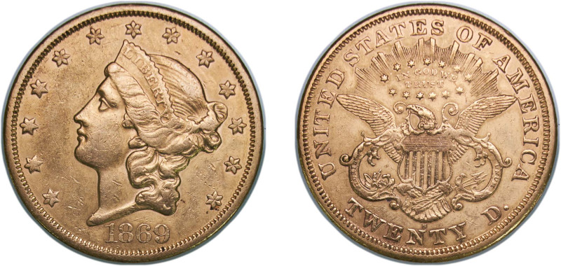 United States Federal republic 1869 S 20 Dollars (Liberty Head - Double Eagle, W...