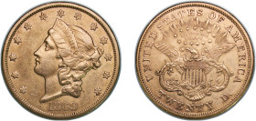 United States Federal republic 1869 S 20 Dollars (Liberty Head - Double Eagle, With motto) Gold (.900) San Francisco Mint (686750) 33.42g AU KM 74.2