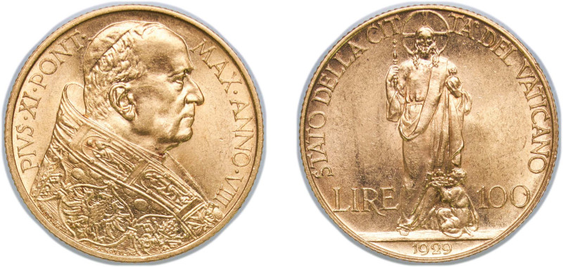 Vatican City City State 1929 100 Lire - Pivs XI Gold (.900) Rome Mint (10000) 8....