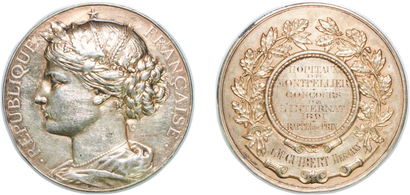 France Third Republic 1891 Medal - Concours de L'internat Silver 138.87g AU