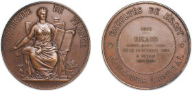 France Third Republic 1914 Medal - Universités de france, Facultés de droit, Concours général Bronze 156.2g UNC