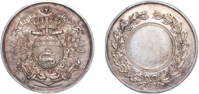 France Third Republic ND Medal - Ville du Havre Silver 81.3g AU Rim Damage