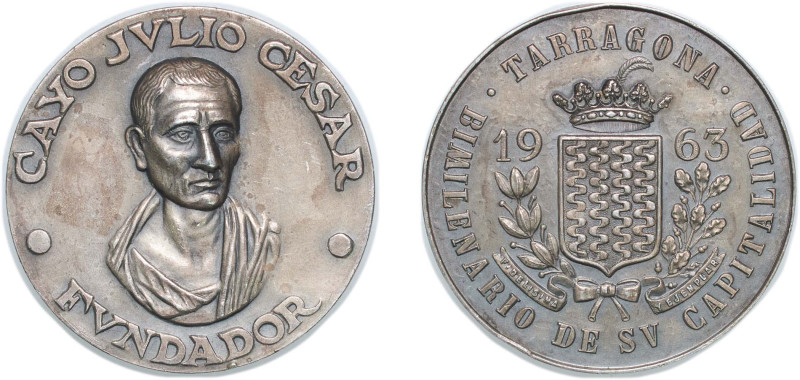 Spain Kingdom 1963 Medal - Gaius Julius Caesar & Tarragona Silver 67.88g UNC Rim...