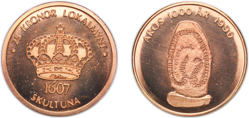 Sweden Kingdom 1990 Token - AROS 1000 ÅR 1990, Skultuna Copper 20.9g UNC
