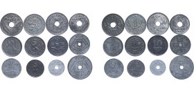 Belgium 1916-1943 European WWI & WWII Centimes Set (12 Lots) Zinc XF
