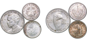 Cuba First Republic 1949-1952 Centavos (3 Lots) Silver (.900) Philadelphia Mint XF