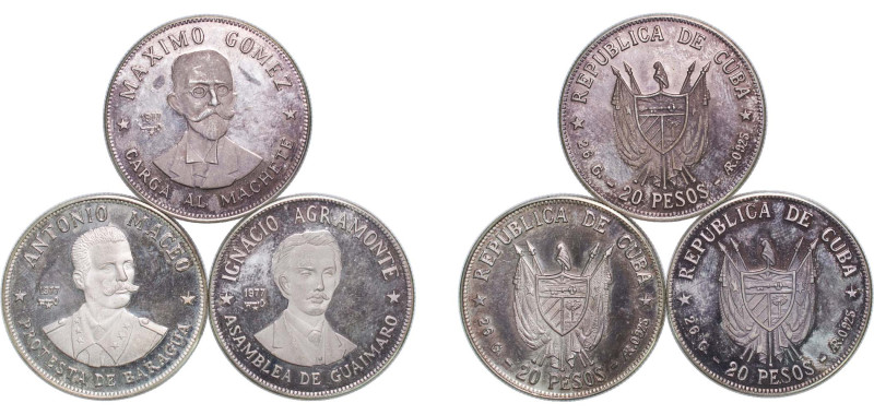 Cuba Second Republic 1977 20 Pesos (3 Lots) Silver (.925) Havana Mint PF