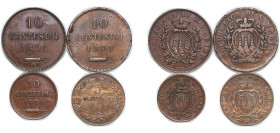 San Marino Republic 1875-1935 5 & 10 Centesimi (4 Lots) Copper XF