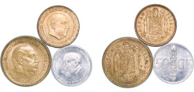 Spain Nationalist Government 1953-1966 (50 Cents *67, 1 Peseta *65, 2.5 Pesetas *54) - Francisco Franco Madrid Mint UNC
