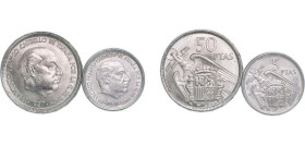 Spain Nationalist Government 1957 *59 Pesetas Set - Francisco Franco (2 Lots) Copper-nickel Madrid Mint UNC KM 788
