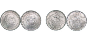 Spain Nationalist Government 1957 *60/67 50 Pesetas - Francisco Franco (2 Lots) Copper-nickel Madrid Mint UNC KM 788