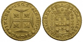Brasilien João V. 1706-1750. 10000 Reis 1725, Minas Gerais. 26,64 g. Russo 257. Gomes 37.02. Fr. 34.. Vorzüglich.