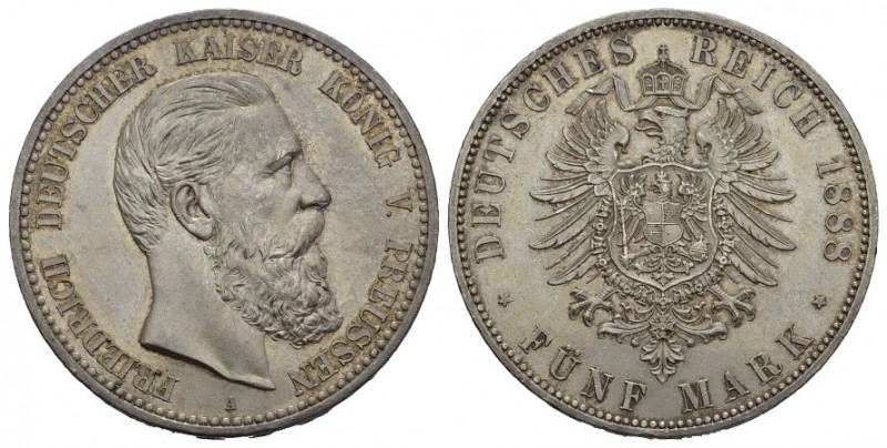 PREUSSEN Friedrich III., 1888, 5 Mark 1888 A. J.99 Silber 27.77g KM 512 Prachtex...