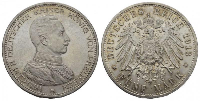 Prussia, Germany 5 Mark 1913, Wilhelm II (1888-1918) Silber 27.77g KM 536 fast F...