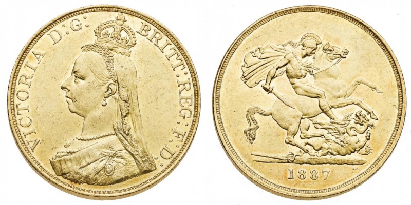England Victoria (1837 - 1901) 5 Pfund 1887. Jubiläumsbüste nach links. Rs: Heil...