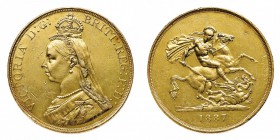 England Victoria, 1837-1901 5 Pounds 1887. Friedb. 390, Seaby 3864, Schlumb. 339 Gold 40.05g
s.selten, fast unzirkuliert