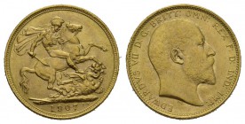 England Edward VII. 1901-1910 Sovereign 1907, o.Mzz.-London Spink 3969 Friedberg 400 Schlumberger 481 GOLD. 7.96 g. vorzüglich bis unzirkuliert