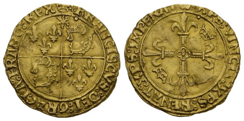 Frankreich François I, 1515-1547. Ecu d'or au soleil Gold 3.4g, selten in dieser...