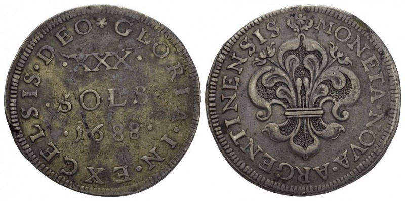 Frankreich-Straßburg, Stadt 30 Sols 1688 Gad. 183 Silber 15.1gselten sehr schön ...