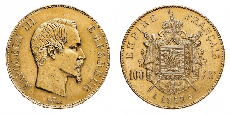Frankreich Napoléon III, 1852-1870 100 Francs 1858 A, Paris. 29,03 g Feingold. F...