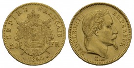 Frankreich - Napoleon III., 1852-1870: 20 Francs 1864 A, Paris. 6,43g. KM 801.1, selten in dieser Qualität vorzüglich bis unzirkuliert