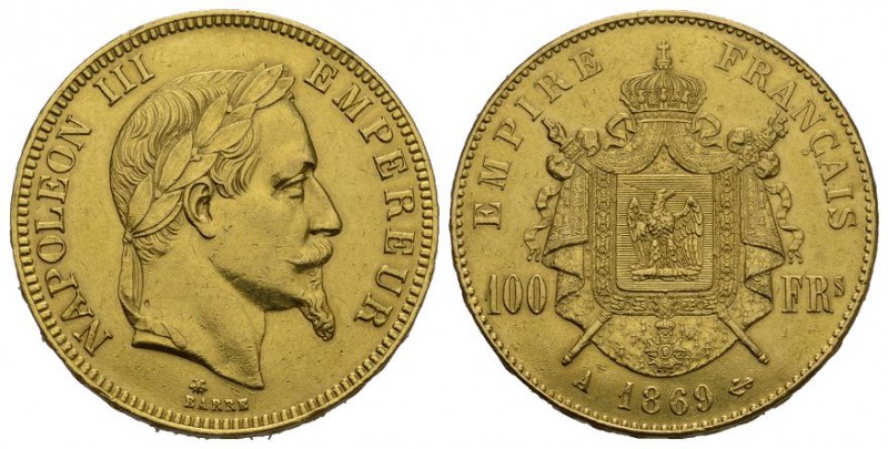 Frankreich Napoléon III, 1852-1870. 100 Francs 1869 A, Paris. 29,03 g Feingold. ...