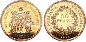 Frankreich 5. Republik seit 1958. 50 Francs 1975. Dickabschlag (Piéfort). 102,07 g. Monnaie de Paris, Certificat de garantie de Piefort, Octobre 1975,...