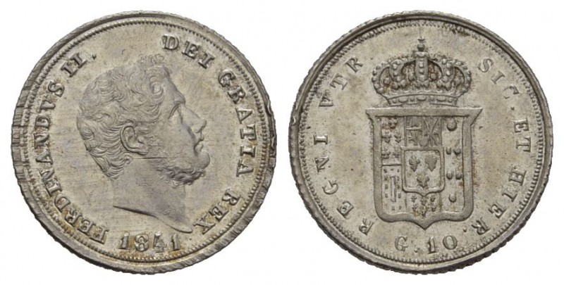 Italien Sizilien Ferdinando II AR 10 Grana 1841 Regno di Napoli e Sicilia. Ferdi...