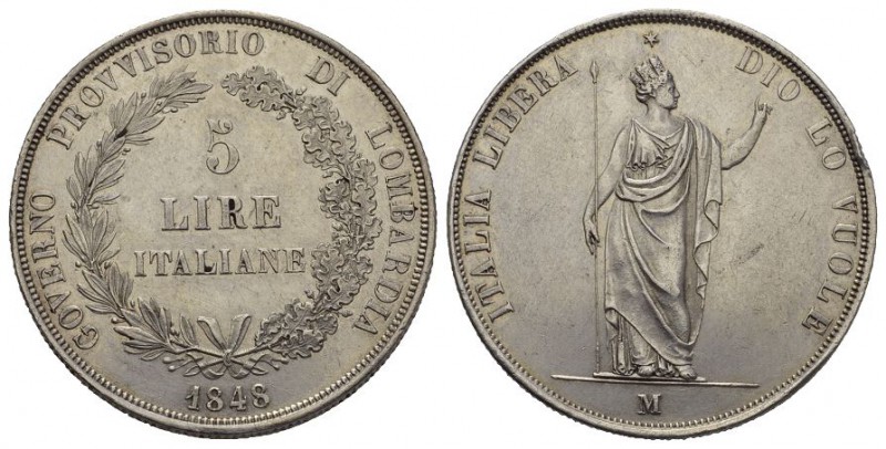 Italien / Lombardei Provisorische Regierung 1848. 5 Lire 1848 M, Mailand. Gepräg...