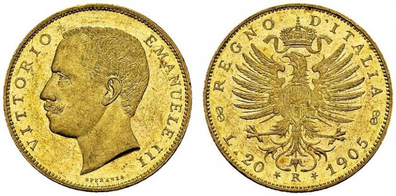 Italien Königreich. Vittorio Emanuele III. 1900-1946. 20 Lire 1905 R, Rom. 6.43 ...