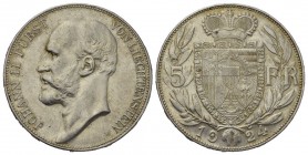 Liechtenstein, AR 5 Franken 1924 Fürstentum. Johann II. (1858-1929). AR 5 Franken 1924 (37 mm, 25.03 g), Bern. Divo 104, HMZ 2-1379a. Fast unzirkulier...