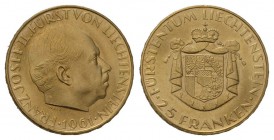 Liechtenstein, 50 Franken 1961Franz Joseph II. (1938-1989). AV 50 Franken 1961 (25 mm, 11.29 g), 100-Jahrfeier der Liechtensteiner Landesbank. Friedb....