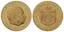 Liechtenstein Fürstentum Franz Joseph II., 1938-1989 25 Franken 1961 (ausgegeben 1986), 100. Jahrestag der Liechtensteinischen Landesbank. F. 23 S. 13...