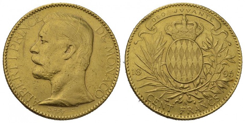 Monaco Albert I. 1889-1922. 100 Francs 1895 A, Paris. 32.22 g. Schl. 10. Fb. 13....