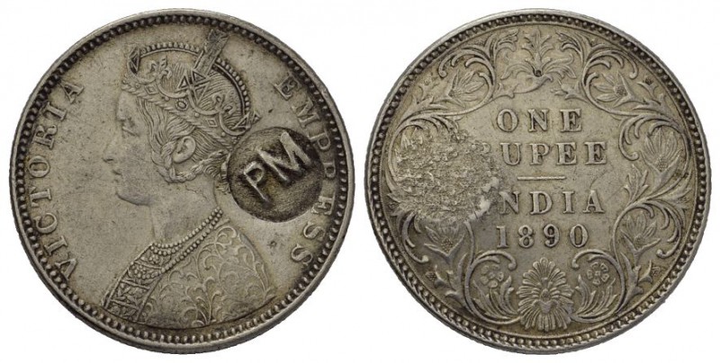Mosambik 1890 Rupee in Silber, sehr selten 11.66g KM 54 mit gegenstempel sehr sc...