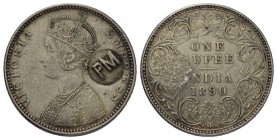 Mosambik 1890 Rupee in Silber, sehr selten 11.66g KM 54 mit gegenstempel sehr schön +