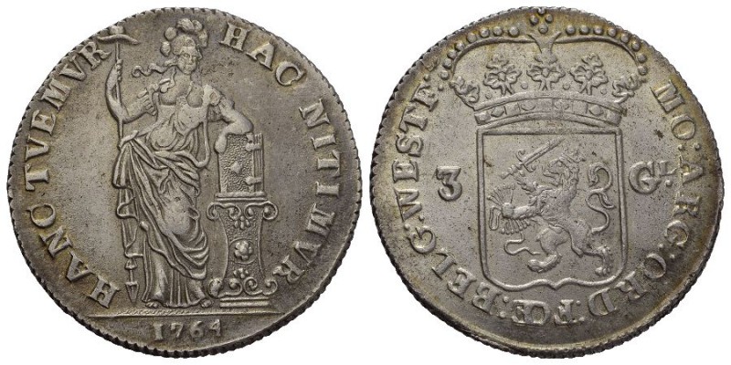Niederlande Utrecht, Provinz 3 Gulden 1764. Wappen / Hollandia steht neben Säule...