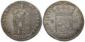 Niederlande Utrecht, Provinz 3 Gulden 1764. Wappen / Hollandia steht neben Säule. Dav. 1852 Delmonte 
1150 31.60 g., Schöne Patina vorzüglich bis unzi...